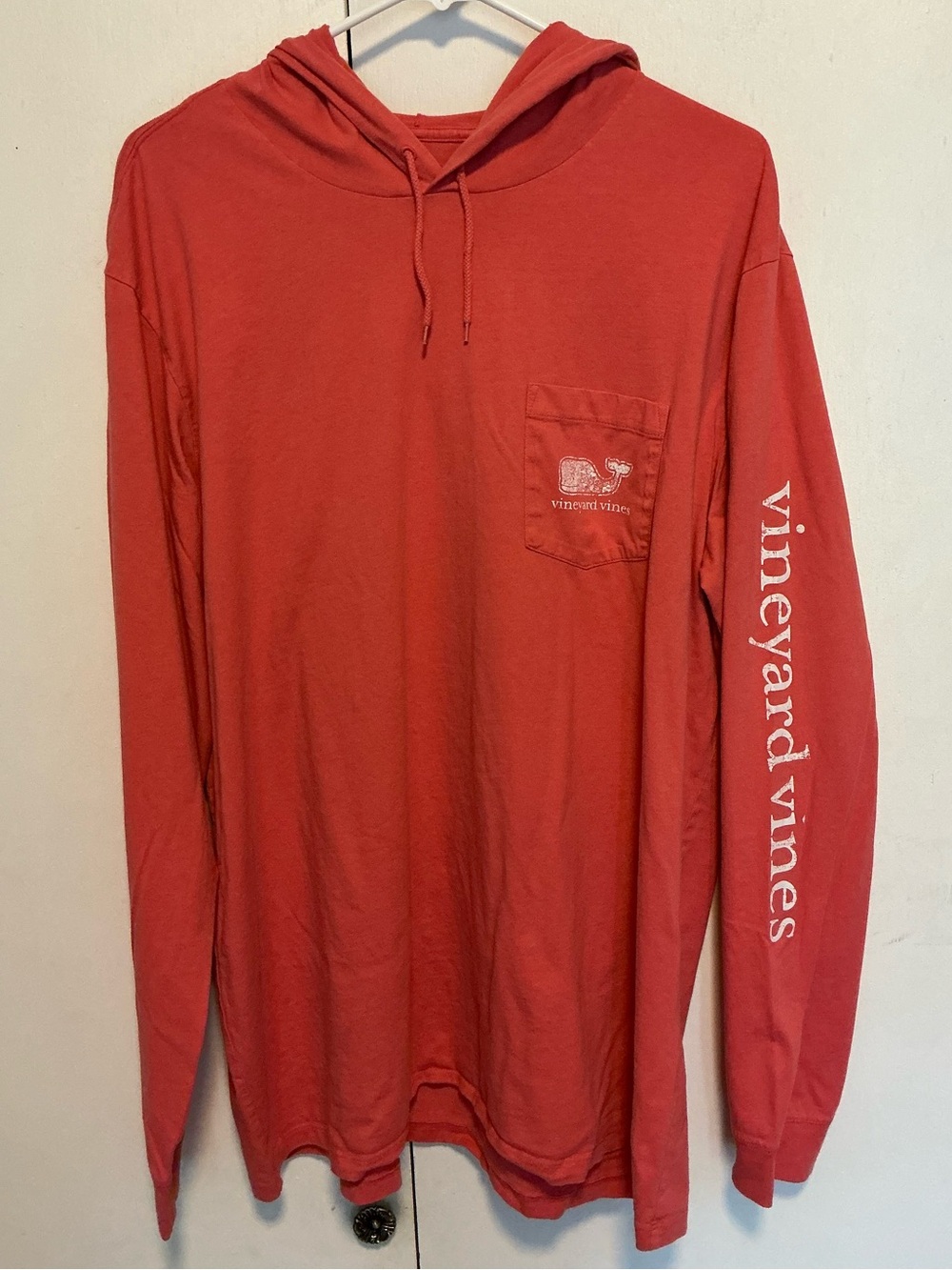 Vineyard Vines Coral Long-Sleeve Hooded Pocket Tee
